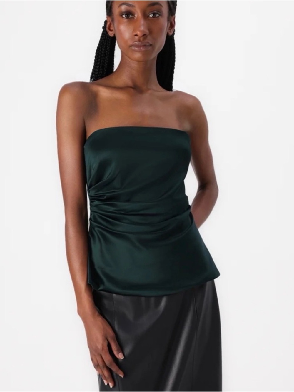 Abercrombie & Fitch Green Strapless Satin Ruched Top